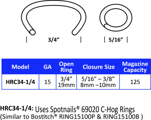 12mm Crown (1.85 x 2.05mm Wire) SPOTNAILS C Rings Coll Electro Galv Wire 69026